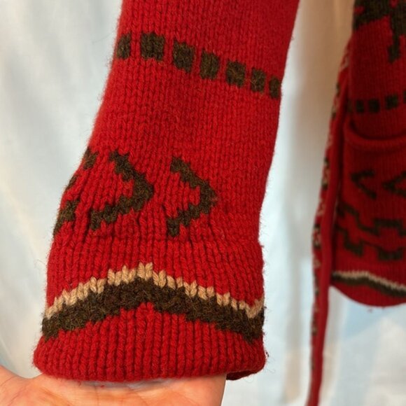 Sundance women’s heritage red southwestern 100% lambs wool tie cardigan size M - Picture 6 of 14